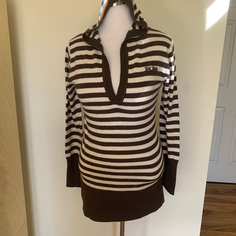 BCBG wool blend striped  hooded sweater M